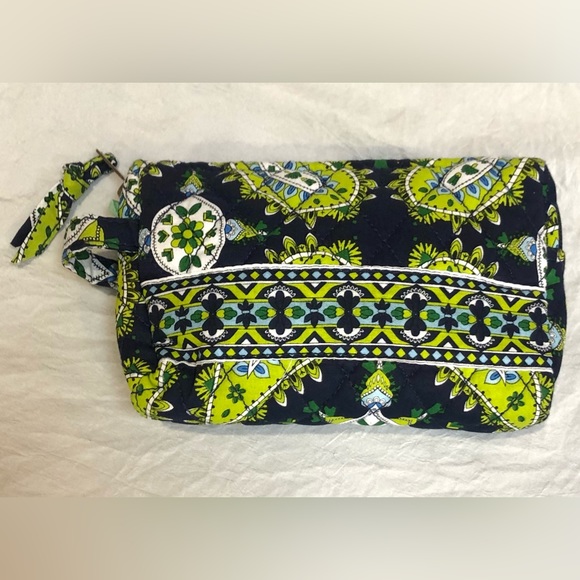 PAISLEY quilted Cosmetic/Toiletry Bag Navy blue/lime green size 7x5 NWOT - Picture 4 of 7